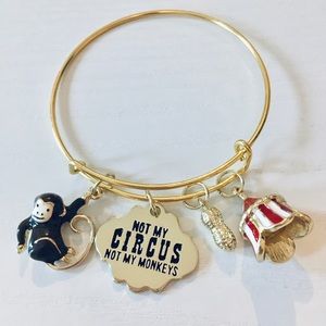 Handmade Circus Charms Gold Bangle Bracelet
